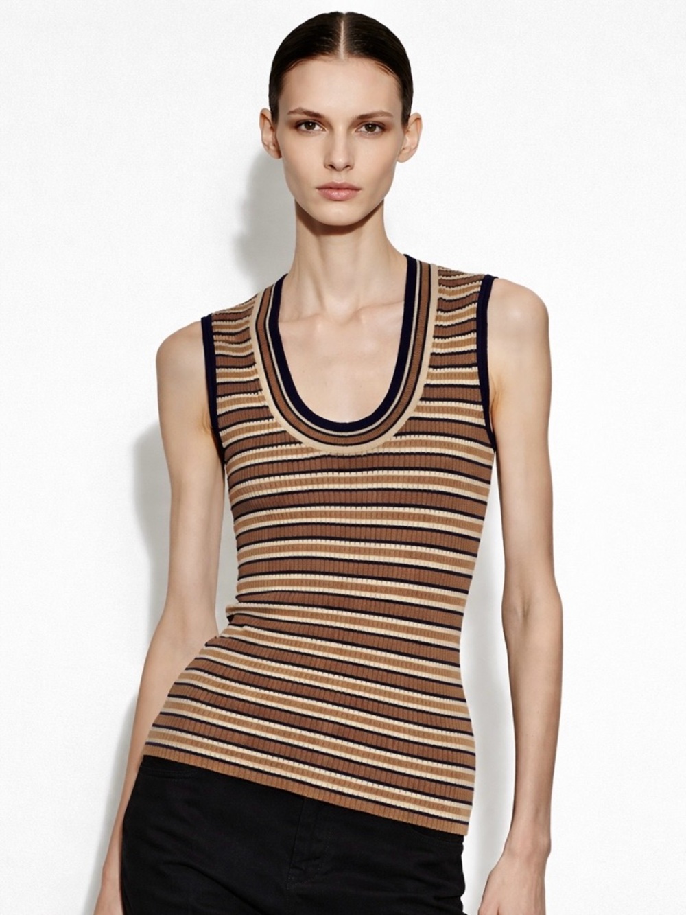 NWT Theory Truffle Stripe Sweater Tank Lustrate size P Petite XS